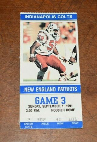 1991 Indianapolis Colts Vs.  England Patriots Ticket - Hoosier Dome