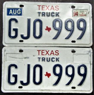 Go Jo??? - Gjo 999 Pm 1994 Texas License Plate Pair