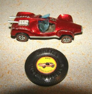Vintage 1969 Hot Wheels Redline Red Mantis W/ Plastic Button Badge