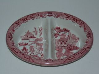 Vintage English Pottery Pink Willow Divided Veg.  Bowl Churchill Staffordshire