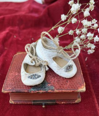 Antique Small French Or German Kid Leather Doll Shoes Size 1