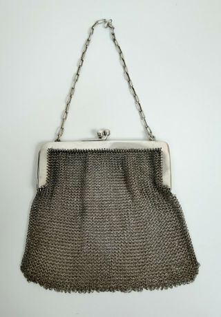 Antique 925 Silver Mounted Mesh Purse Chainmail Evening Bag - Birmingham 1913