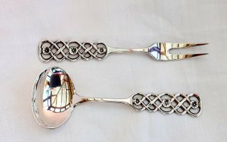 Danish Silver Serving Spoon & Fork - David Andersen,  830 Standard Silver.