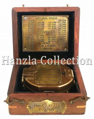 Solid Brass Heavy Brunton Nautical Antique Marine Compass In Classic Wooden Box