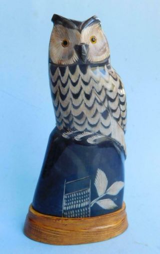 Hand Carved Buffalo Horn Bird Owl Figurine South Asia 1950s