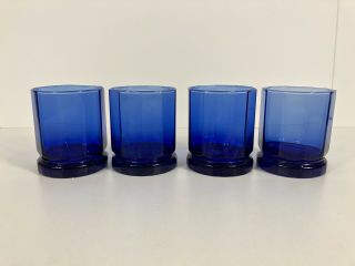 Vintage Anchor Hocking Essex Cobalt Blue Tumbler Glasses Low Water 10 - Sided X4