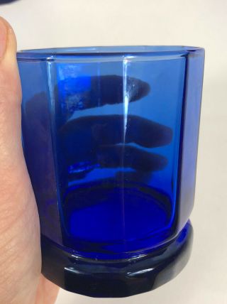 Vintage Anchor Hocking Essex Cobalt Blue Tumbler Glasses Low Water 10 - Sided X4 3