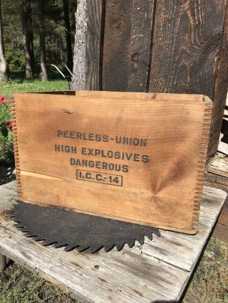 Antique Peerless Union Explosives Wood Crate Dynamite Box Philadelphia