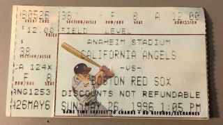 1996 Angels Vs Red Sox Ticket Davis Hr Hudler Hr Garret Anderson Hr 26 Boskie W