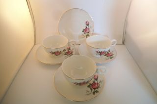 Vintage Hall China Primrose Grand Union Exclusive Set Of 3 Cups & 4 Saucers