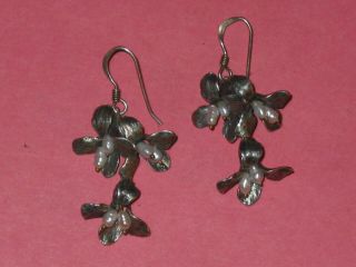 Hand Crafted Artisan Tiny Pearl And Delicate Silver Petal Vintage Earrings