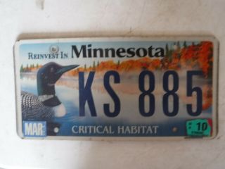 Minnesota License Plate Critical Habitat Loon,  Ks 885