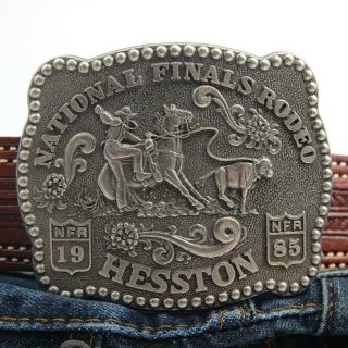 Hesston Belt Buckle National Finals Rodeo Nfr Vintage Large Western 1985