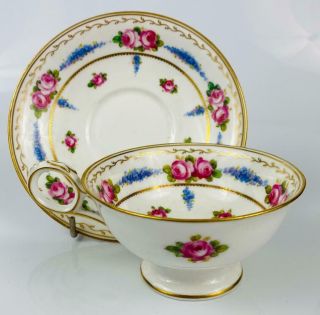 Antique 19thc Collingwood Bros English Pink Roses Cabinet Cup & Saucer Gold Gilt