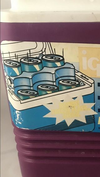 Vintage 90s Igloo Legend 6 Cooler Purple White Retro Cooler Perfect 4 a 6 pack 3