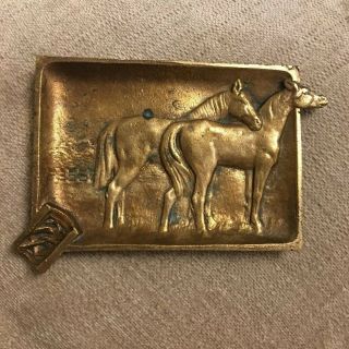 Antique Bronze French Metal 3d Ashtray Pair Horses Cuddling Dish Tray Art Deco