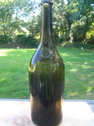 Ancienne Bouteille Verre Soufflé Sceau Cachet Litre Antique Glass Bottle Seal