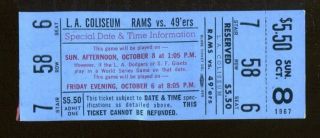 1967 Los Angeles Rams V San Francisco 49ers Full Ticket 10/8 La Coliseum 54300