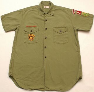 Vintage Bsa Boy Scouts Of America Uniform Shirt Sanforized Olive Green 45 " Chest