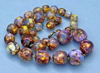 Antique Vintage Art Deco Opalescent Foiled Venetian Glass Beads Necklace