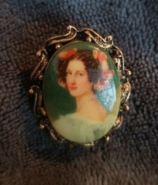 Vintage Edwardian Lady Image Brooch Pin Costume Jewellery Jewelry Vtg