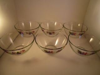 Vintage Avon Wild Violets Clear Glass Set Of 6 Cereal Bowls