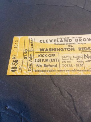 1958 Cleveland Browns Vs.  Wash Redskins Nfl Cleveland Stadium Ticket Stub 11/30