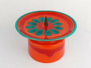 Allgäuer Candle Holder Orange Red West - German Pottery Vintage (fat Lava Vase)