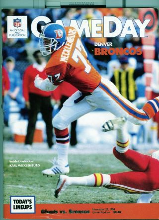 1986 11/23 Football Program York Giants Denver Broncos Giant Stadium