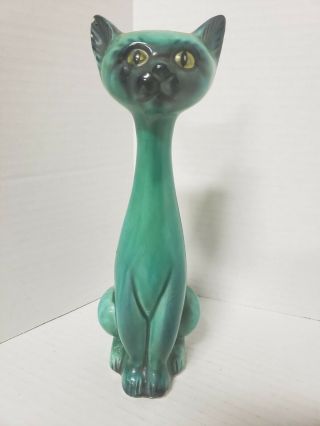 Vintage Siamese Cat Teal Aqua Porcelain Statue Figurine 8 " Mid Century Modern