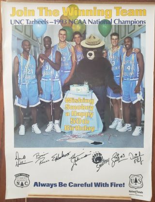 Vintage Poster 1993 Unc Tar Heels Smokey Bear Fire Prevention National Champions