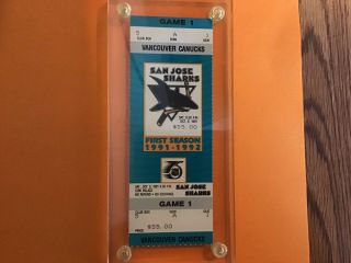 1991 San Jose Sharks Very First Home Game Ticket.