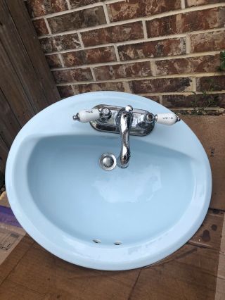 Vintage Retro Porcelain Baby Blue Bathroom Sink.  American Standard
