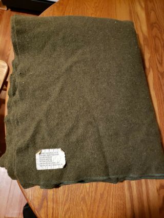 Vintage Wool Green Military Blanket 77 " X 60 1/2 " Unicor F.  P.  I 7210 - 00 - 282 - 7950