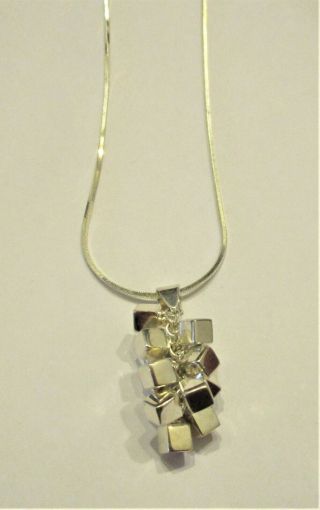 Vintage Sterling Silver Mid Century Modern Style Blocks Pendant With Chain
