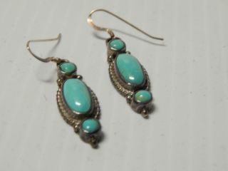Antique / Vintage Navajo Indian Sterling Silver Turquoise Earrings - Danglers