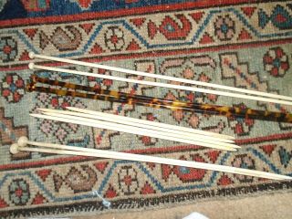 Antique Knitting Needles,  Victorian Bone And Faux Tortoise Shell 3 X Pairs