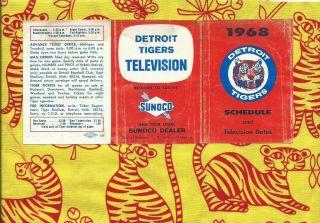 1968 Vintage Detroit Tigers Baseball Sport Pocket Schedule Television Sunoco Htf