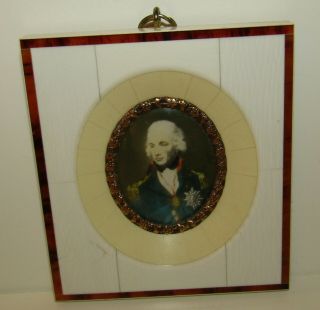 Fine,  Antique,  1909 Miniature Portrait Painting Of Lord Nelson,  Signed By Artist