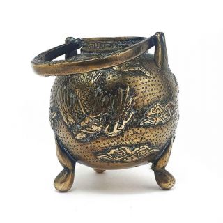 Antique Chinese Cast Bronze Birds Three - Footed Vase / Censer