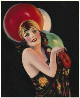 Vintage 1930s Art Deco Beauty W/ Balloons Frivolity Wilson Hammell Pin - Up Print