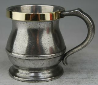 Fine Heavy Antique Brass Rimmed Pewter ½ Pint Tankard Mug Measure By Blake C1900