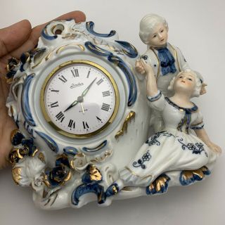 Vintage Linden Porcelain China Alarm Clock Made In Japan Blue And White