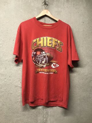 Kansas City Chiefs Football Vintage 90s Nfl Red Short Sleeve Graphic T - Shirt Xl