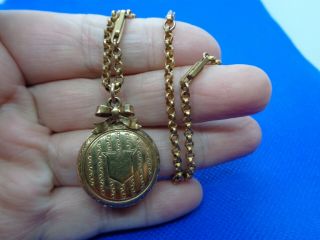 Antique Victorian Rolled Gold Double Photo Locket Pendant Necklace Belcher Chain
