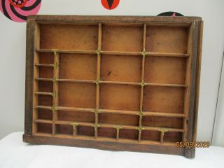 An Antique Vintage Wooden Letterpress Printing Block Tray With Brass Detail.