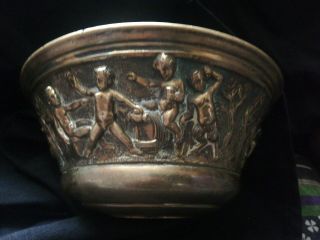 Antique 19th Century Bronze,  Bowl,  Bacchanalian Frieze,  Cupid 