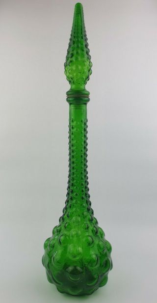 Vintage Emerald Green Midi Hobnail Genie Bottle 1960’s Italian Empoli Decanter