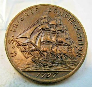 1950s Frigate Constellation Medal,  Made From 1797 Ship Metal,  First Us Navy Ship