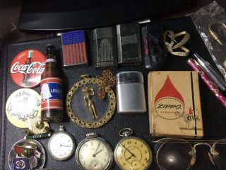Small Junk Drawer 12 K Gold Zippo Pocket Watch Vintage Pens Coca Cola